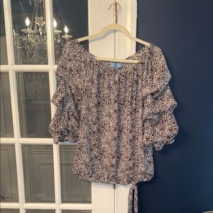 CeCe Black and White Ruffle Blouse